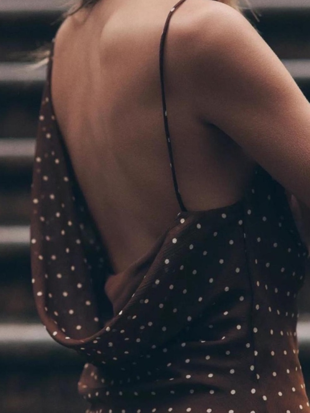ZARA Brown Draped Neck Polka Dot Maxi Dress - Picture 12 of 17